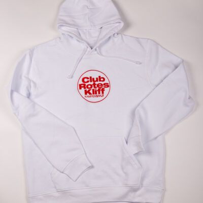 Stilvoller weißer Hoodie des Club Rotes Kliff in Kampen von vorne