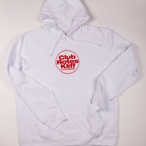 Stilvoller weißer Hoodie des Club Rotes Kliff in Kampen von vorne Stilvoller weißer Hoodie des Club Rotes Kliff in Kampen von vorne